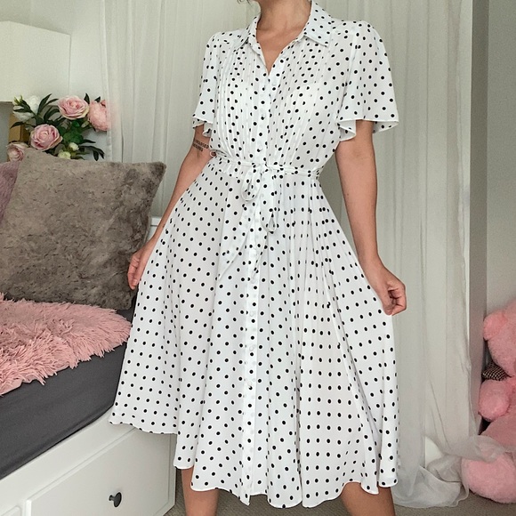 Vintage Dresses & Skirts - Polka Dot White Dress